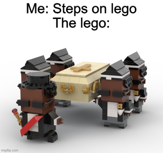 Lego funeral meme | Me: Steps on lego
The lego: | image tagged in funny | made w/ Imgflip meme maker