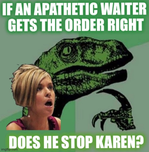 Philosoraptor Cares About These Things | . | image tagged in philosoraptor,omg karen,karen,drlexus | made w/ Imgflip meme maker