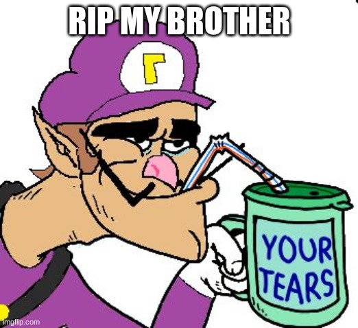 Waluigi Drinking Tears | RIP MY BROTHER | image tagged in waluigi drinking tears | made w/ Imgflip meme maker