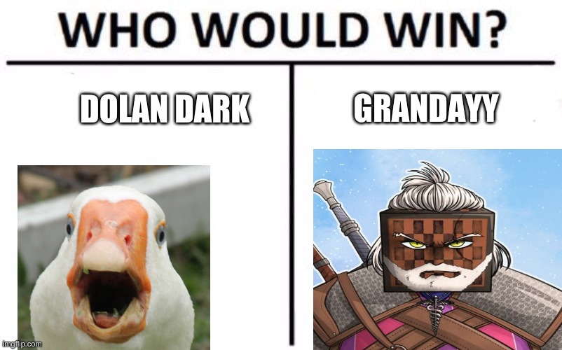 Who Would Win? Meme | GRANDAYY; DOLAN DARK | image tagged in memes,who would win | made w/ Imgflip meme maker