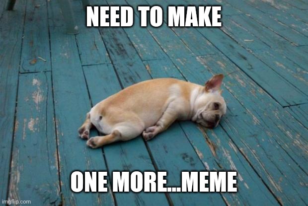 Tired dog | NEED TO MAKE; ONE MORE...MEME | image tagged in tired dog | made w/ Imgflip meme maker