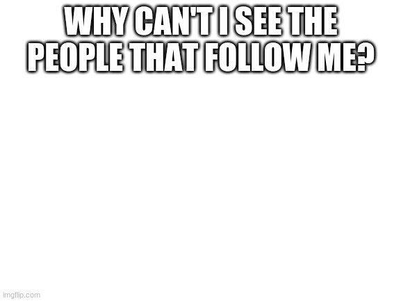 y? | WHY CAN'T I SEE THE PEOPLE THAT FOLLOW ME? | image tagged in blank white template | made w/ Imgflip meme maker