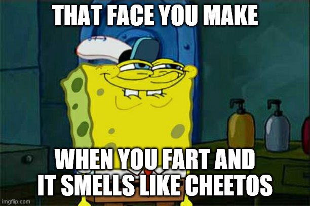 When you cut the artificial cheese flavoring | THAT FACE YOU MAKE; WHEN YOU FART AND IT SMELLS LIKE CHEETOS | image tagged in memes,don't you squidward,potty humor | made w/ Imgflip meme maker