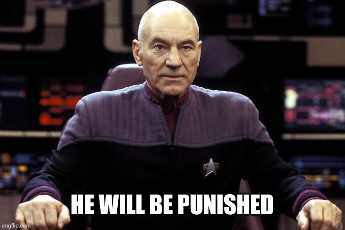 Captain Picard Damage Report | HE WILL BE PUNISHED | image tagged in captain picard damage report | made w/ Imgflip meme maker