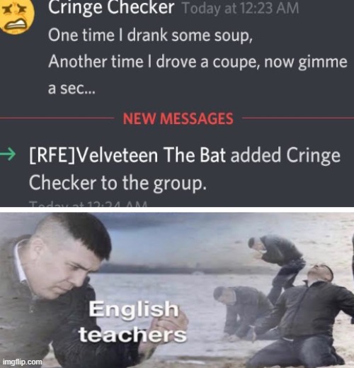 Don't let this flop I got a good grade for this- | image tagged in english teachers,discord | made w/ Imgflip meme maker