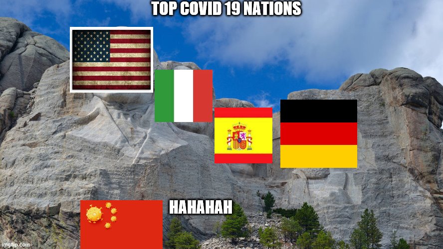 mt rushmore | TOP COVID 19 NATIONS; HAHAHAH | image tagged in mt rushmore | made w/ Imgflip meme maker