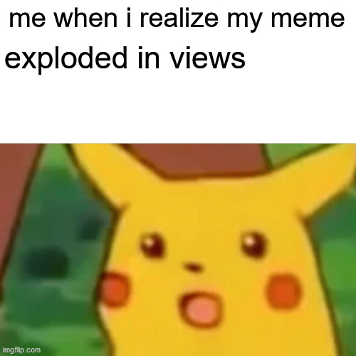 Surprised Pikachu Meme | me when i realize my meme exploded in views | image tagged in memes,surprised pikachu | made w/ Imgflip meme maker