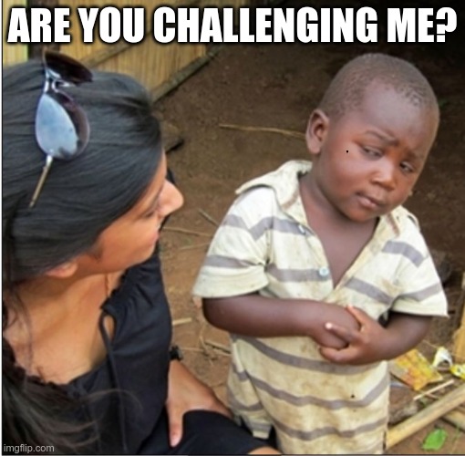 SkepticalKid | ARE YOU CHALLENGING ME? | image tagged in skepticalkid | made w/ Imgflip meme maker