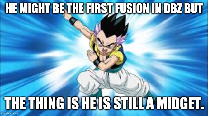 HE MIGHT BE THE FIRST FUSION IN DBZ BUT; THE THING IS HE IS STILL A MIDGET. | image tagged in dbz | made w/ Imgflip meme maker