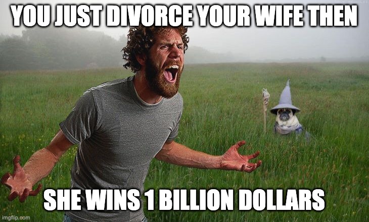 Oh come on | YOU JUST DIVORCE YOUR WIFE THEN; SHE WINS 1 BILLION DOLLARS | image tagged in oh come on | made w/ Imgflip meme maker