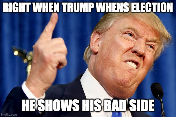 Donald Trump | RIGHT WHEN TRUMP WHENS ELECTION; HE SHOWS HIS BAD SIDE | image tagged in donald trump | made w/ Imgflip meme maker