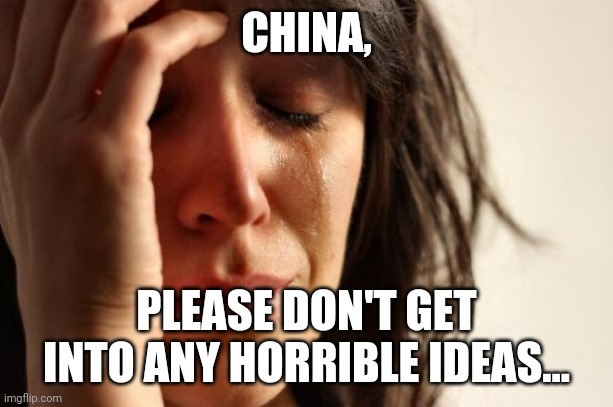 First World Problems Meme | CHINA, PLEASE DON'T GET INTO ANY HORRIBLE IDEAS... | image tagged in memes,first world problems | made w/ Imgflip meme maker