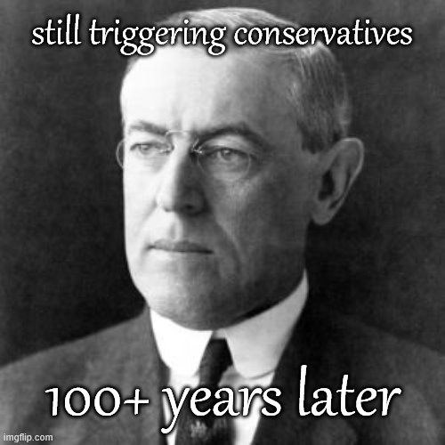 You'll still find conservatives advocating against the 16th Amendment and the imposition of income taxes. | still triggering conservatives; 100+ years later | image tagged in woodrow wilson,income taxes,president,history,historical meme,conservative logic | made w/ Imgflip meme maker
