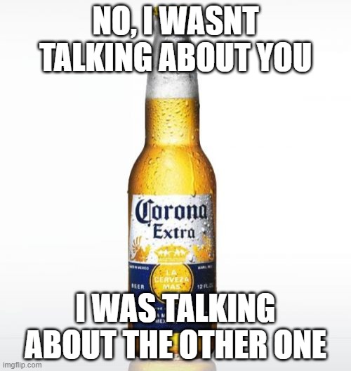 Corona | NO, I WASNT TALKING ABOUT YOU; I WAS TALKING ABOUT THE OTHER ONE | image tagged in memes,corona | made w/ Imgflip meme maker
