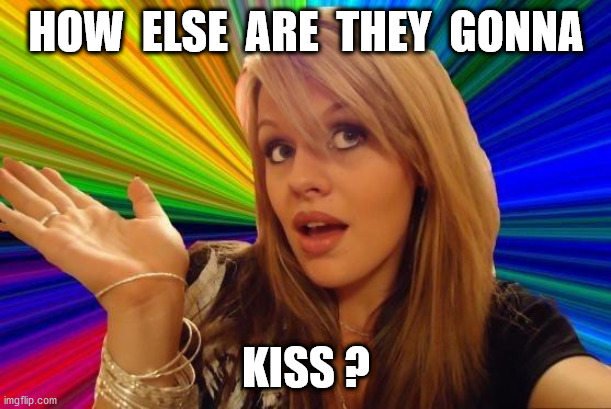 Dumb Blonde Meme | HOW  ELSE  ARE  THEY  GONNA KISS ? | image tagged in memes,dumb blonde | made w/ Imgflip meme maker