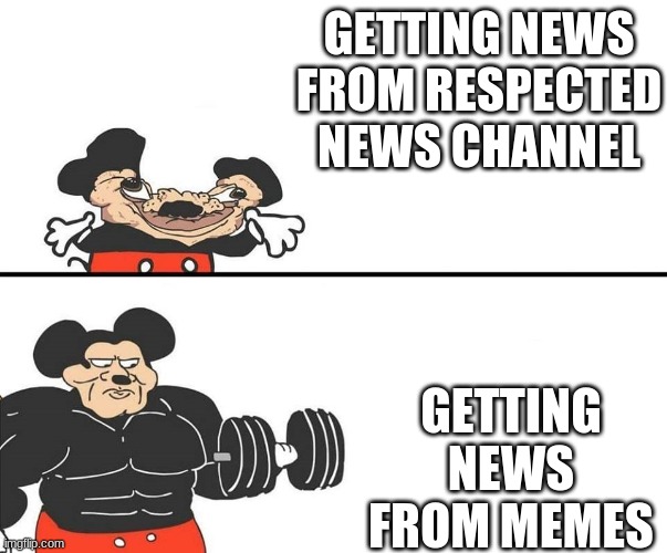 Micky Mouse | GETTING NEWS FROM RESPECTED NEWS CHANNEL; GETTING NEWS FROM MEMES | image tagged in micky mouse | made w/ Imgflip meme maker