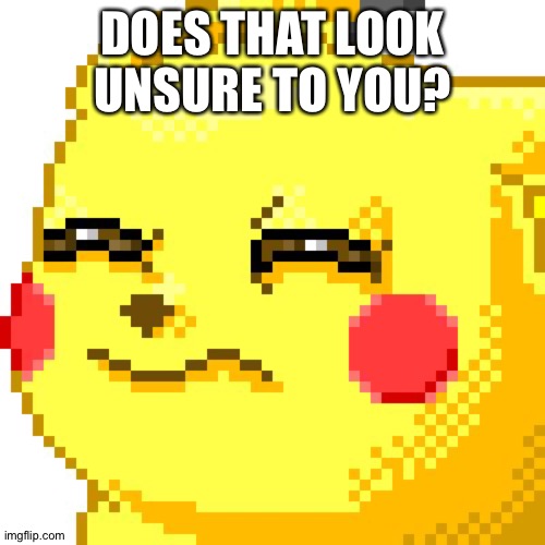Unsure Pikachu | DOES THAT LOOK UNSURE TO YOU? | image tagged in unsure pikachu | made w/ Imgflip meme maker