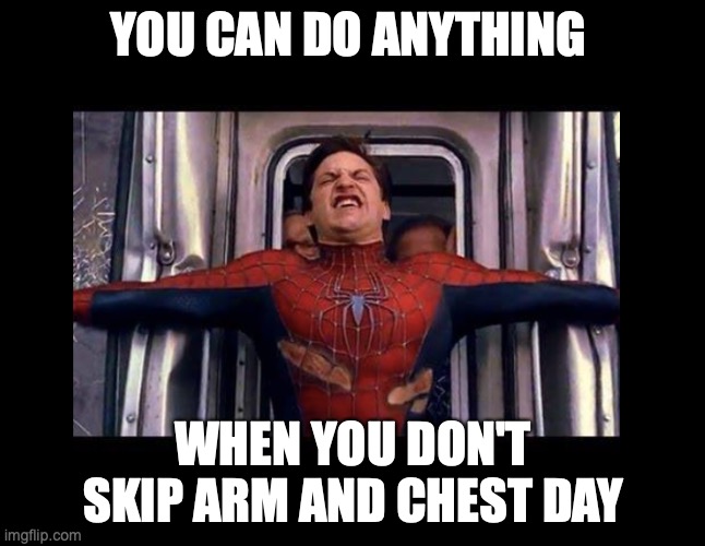 arm day | YOU CAN DO ANYTHING; WHEN YOU DON'T SKIP ARM AND CHEST DAY | image tagged in spiderman peter parker,arm day | made w/ Imgflip meme maker