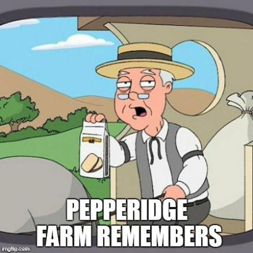 Pepperidge Farm Remembers | image tagged in pepperidge farm remembers | made w/ Imgflip meme maker