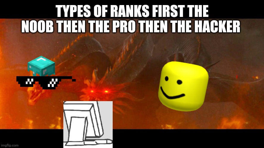 Legendary King Ghidorah | TYPES OF RANKS FIRST THE NOOB THEN THE PRO THEN THE HACKER | image tagged in legendary king ghidorah | made w/ Imgflip meme maker