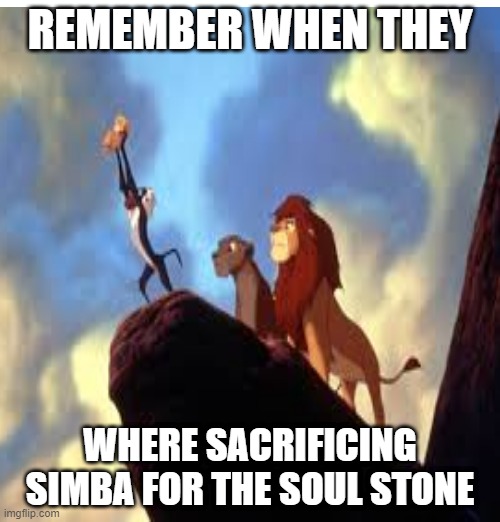 I REMEMBER | REMEMBER WHEN THEY; WHERE SACRIFICING SIMBA FOR THE SOUL STONE | image tagged in funny memes | made w/ Imgflip meme maker
