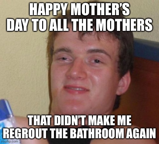 10 Guy Meme | HAPPY MOTHER’S DAY TO ALL THE MOTHERS; THAT DIDN’T MAKE ME REGROUT THE BATHROOM AGAIN | image tagged in memes,10 guy | made w/ Imgflip meme maker
