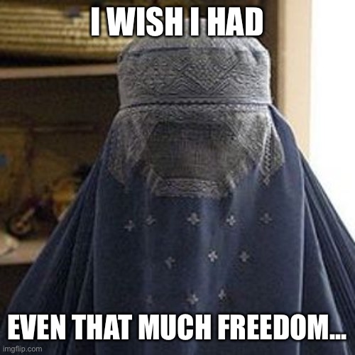 Even some censored album art would be prohibited in certain societies. | I WISH I HAD; EVEN THAT MUCH FREEDOM... | image tagged in oppressed-burqajpg,freedom,misogyny,feminism,burka,burkas | made w/ Imgflip meme maker
