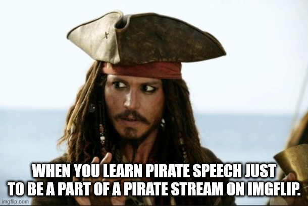 pirates of the caribbean | WHEN YOU LEARN PIRATE SPEECH JUST TO BE A PART OF A PIRATE STREAM ON IMGFLIP. | image tagged in pirates of the caribbean | made w/ Imgflip meme maker