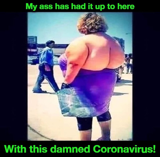 My ass has had it up to here | My ass has had it up to here; With this damned Coronavirus! | image tagged in fat ass,coronavirus meme,coronavirus,covid-19,obese,fat chicks | made w/ Imgflip meme maker