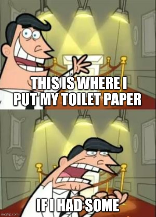 This Is Where I'd Put My Trophy If I Had One Meme | THIS IS WHERE I PUT MY TOILET PAPER; IF I HAD SOME | image tagged in memes,this is where i'd put my trophy if i had one | made w/ Imgflip meme maker