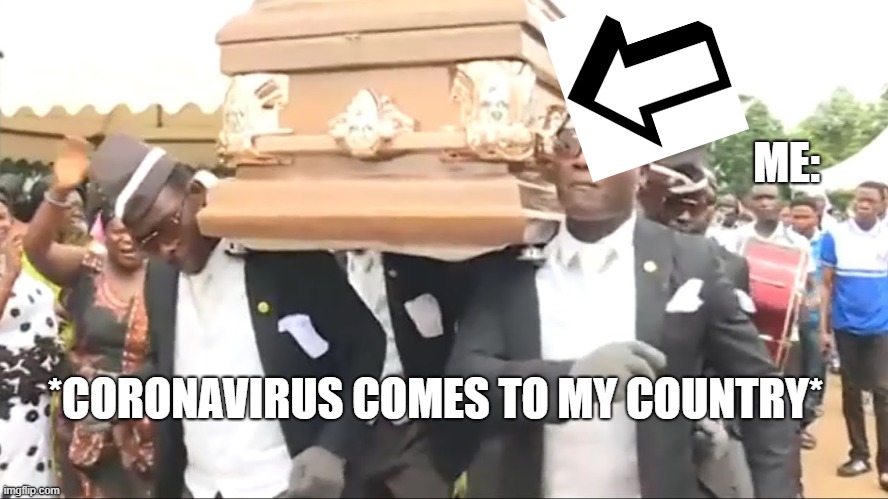 Coffin Dance | ME:; *CORONAVIRUS COMES TO MY COUNTRY* | image tagged in coffin dance | made w/ Imgflip meme maker