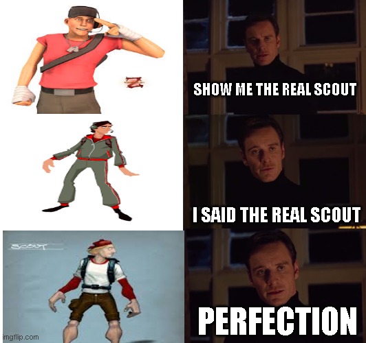 Ah yes, the original. | SHOW ME THE REAL SCOUT; I SAID THE REAL SCOUT; PERFECTION | image tagged in perfection,tf2 scout,tf2 scout meme,tf2 | made w/ Imgflip meme maker