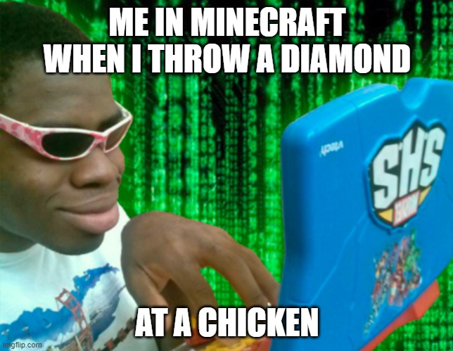 this is really me | ME IN MINECRAFT WHEN I THROW A DIAMOND; AT A CHICKEN | image tagged in hacker with a laptop,gaming,hacked | made w/ Imgflip meme maker