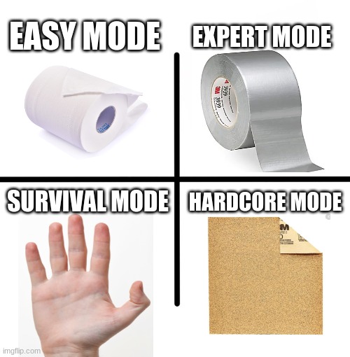 Blank Starter Pack | EXPERT MODE; EASY MODE; SURVIVAL MODE; HARDCORE MODE | image tagged in memes,blank starter pack | made w/ Imgflip meme maker