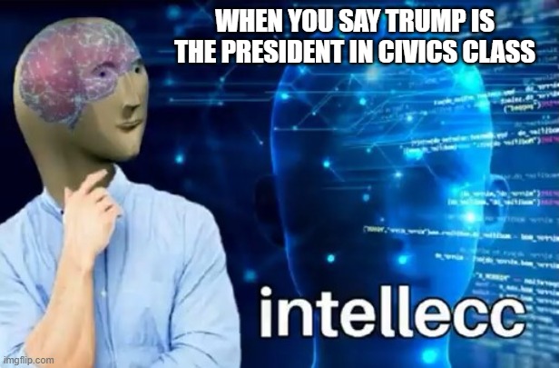 lol | WHEN YOU SAY TRUMP IS THE PRESIDENT IN CIVICS CLASS | image tagged in stonks | made w/ Imgflip meme maker