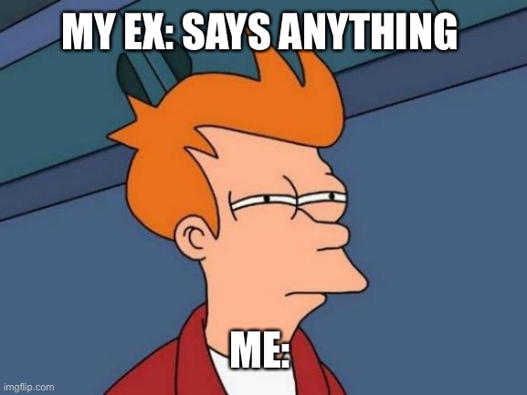 The Petty is Real | MY EX: SAYS ANYTHING; ME: | image tagged in memes,futurama fry | made w/ Imgflip meme maker