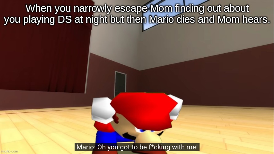 When you narrowly escape Mom finding out about you playing DS at night but then Mario dies and Mom hears. | image tagged in mario | made w/ Imgflip meme maker
