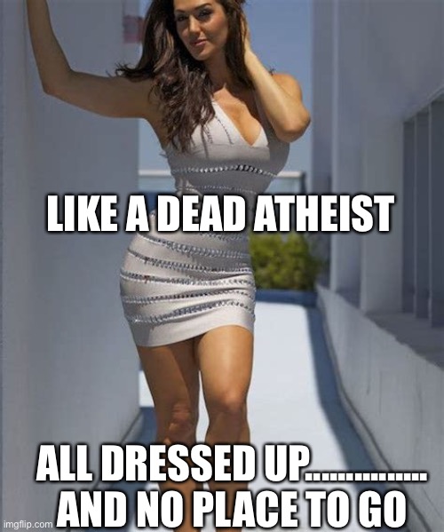 Dead Atheist, all dressed up.....no place to go | LIKE A DEAD ATHEIST; ALL DRESSED UP...............     AND NO PLACE TO GO | image tagged in all dressed no place to go,lockdown,economy | made w/ Imgflip meme maker