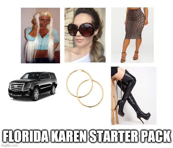Florida Karen | FLORIDA KAREN STARTER PACK | image tagged in starter pack,memes | made w/ Imgflip meme maker
