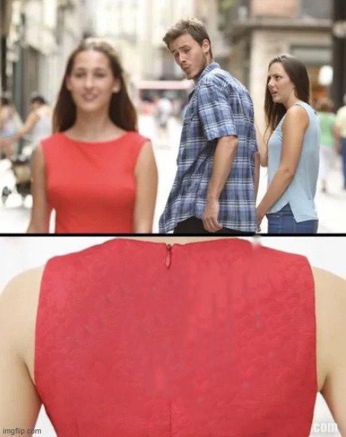 man looks at red dress | image tagged in red | made w/ Imgflip meme maker