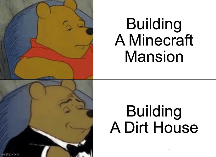 Yes,that is correct | Building A Minecraft Mansion; Building A Dirt House | image tagged in memes,tuxedo winnie the pooh | made w/ Imgflip meme maker