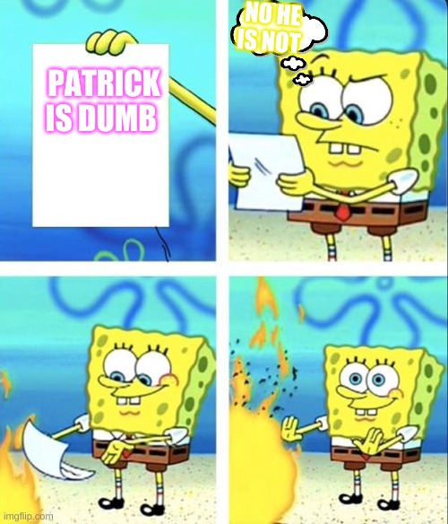 patrick is dumb | NO HE IS NOT; PATRICK IS DUMB | image tagged in spongebob yeet | made w/ Imgflip meme maker