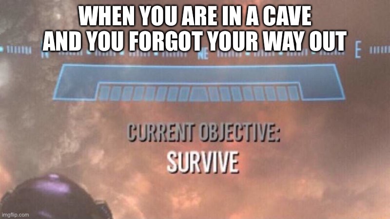 Uh oh | WHEN YOU ARE IN A CAVE AND YOU FORGOT YOUR WAY OUT | image tagged in current objective survive | made w/ Imgflip meme maker