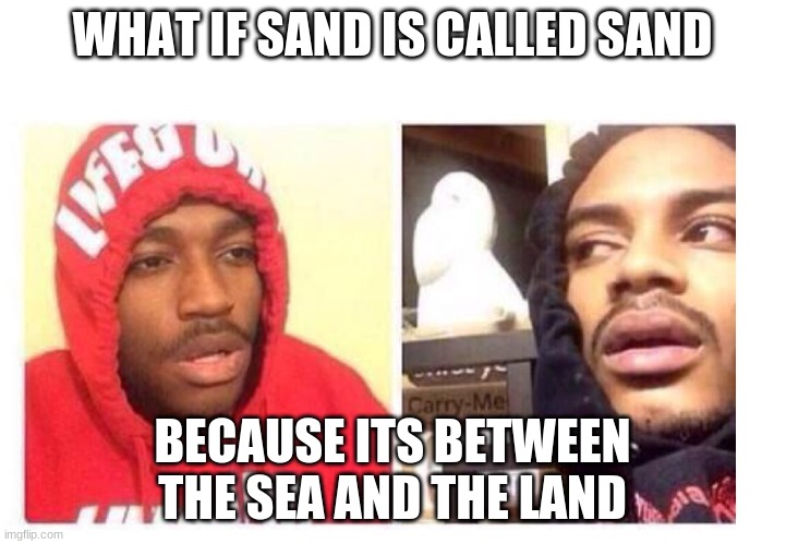 Hits blunt | WHAT IF SAND IS CALLED SAND; BECAUSE ITS BETWEEN THE SEA AND THE LAND | image tagged in hits blunt | made w/ Imgflip meme maker