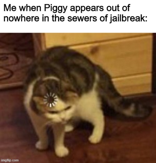 Loading cat | Me when Piggy appears out of nowhere in the sewers of jailbreak: | image tagged in loading cat,roblox | made w/ Imgflip meme maker