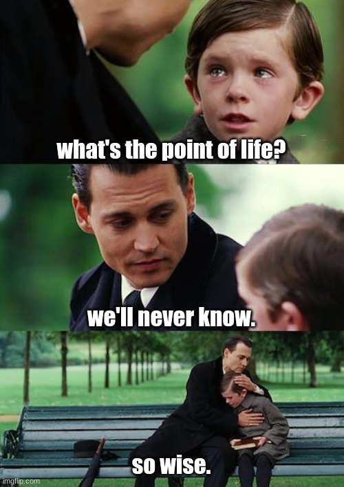life... | what's the point of life? we'll never know. so wise. | image tagged in memes,finding neverland,life | made w/ Imgflip meme maker