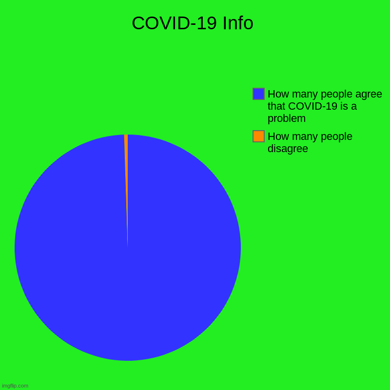 COVID-19 Info | How many people disagree, How many people agree that COVID-19 is a problem | image tagged in charts,pie charts | made w/ Imgflip chart maker