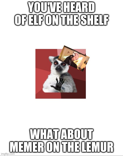 memer on the _____ | YOU'VE HEARD OF ELF ON THE SHELF; WHAT ABOUT MEMER ON THE LEMUR | image tagged in blank white template | made w/ Imgflip meme maker