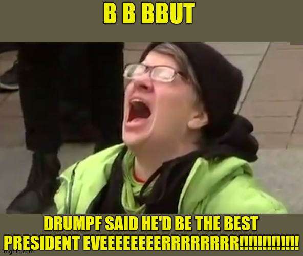 Screaming Liberal  | B B BBUT DRUMPF SAID HE'D BE THE BEST PRESIDENT EVEEEEEEEERRRRRRRR!!!!!!!!!!!!! | image tagged in screaming liberal | made w/ Imgflip meme maker