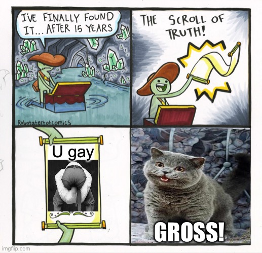 The Scroll Of Truth | U gay; GROSS! | image tagged in memes,the scroll of truth | made w/ Imgflip meme maker
